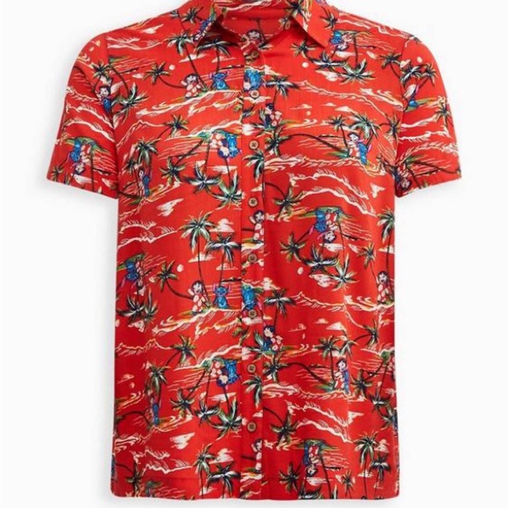 Torrid Disney Lilo & Stitch Button Down Top - Challis Islands Orange 1X (14-16)